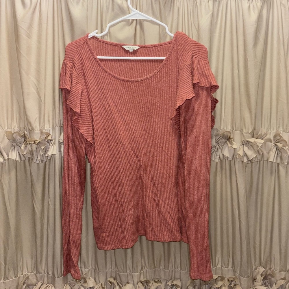 Elegant Ruffled Long Sleeve Top - Coral